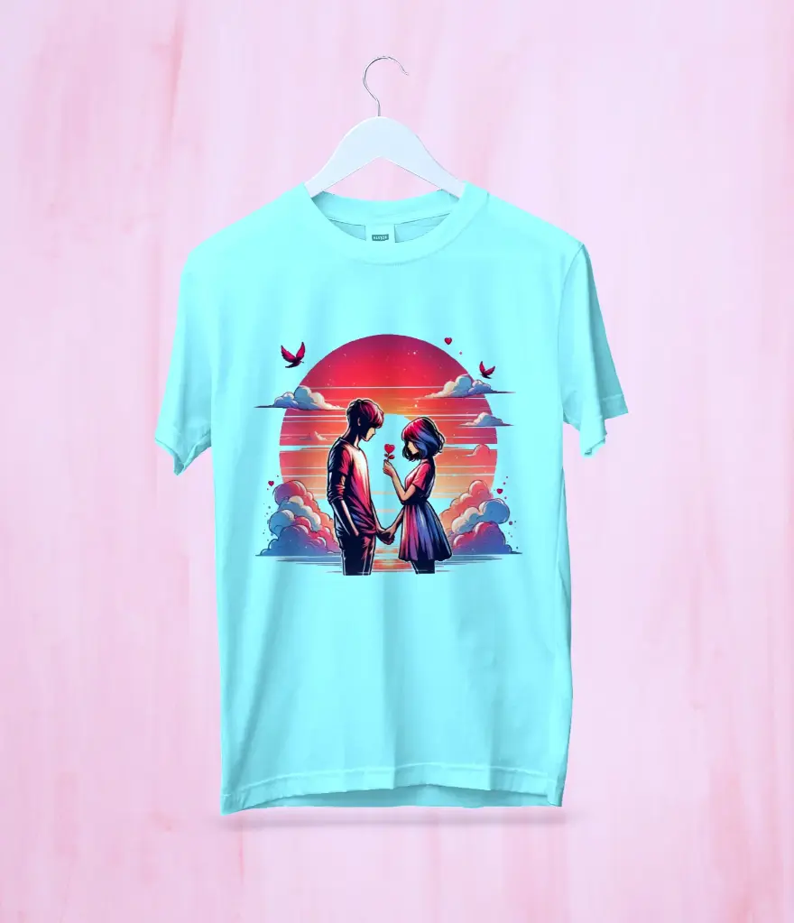 "Sunset Love – Romantic Couple Graphic T-Shirt"